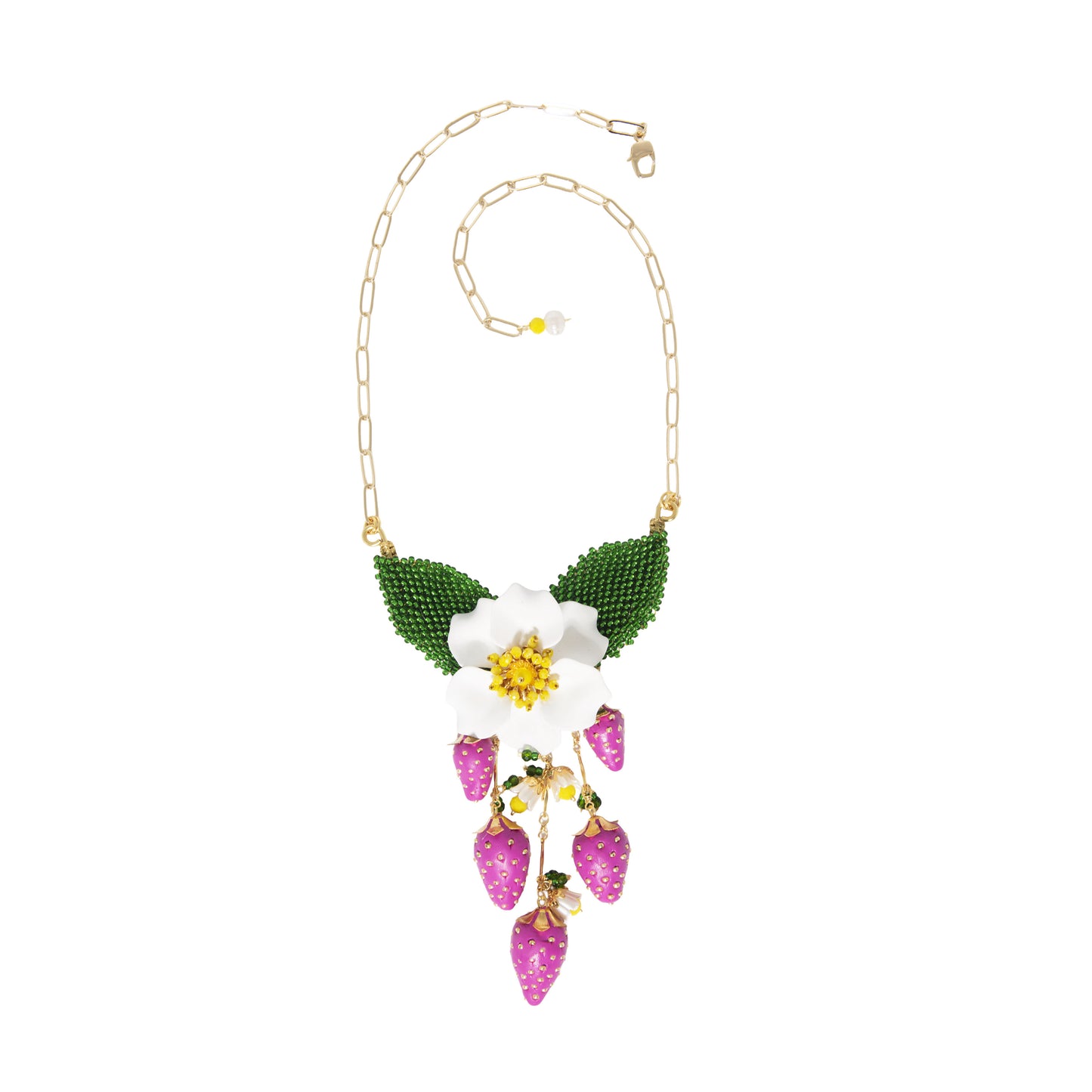 Pink strawberry garden necklace