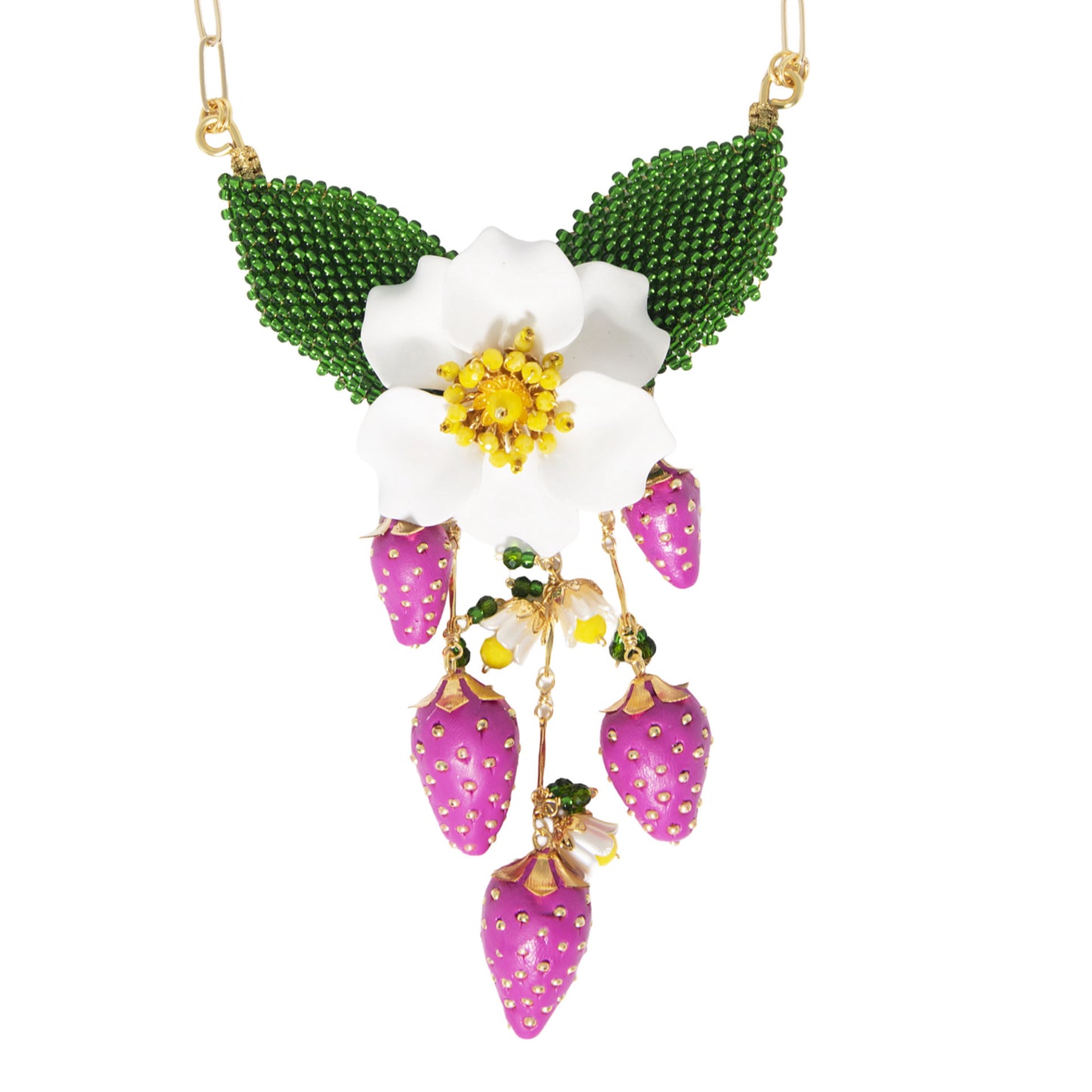 Pink strawberry garden necklace